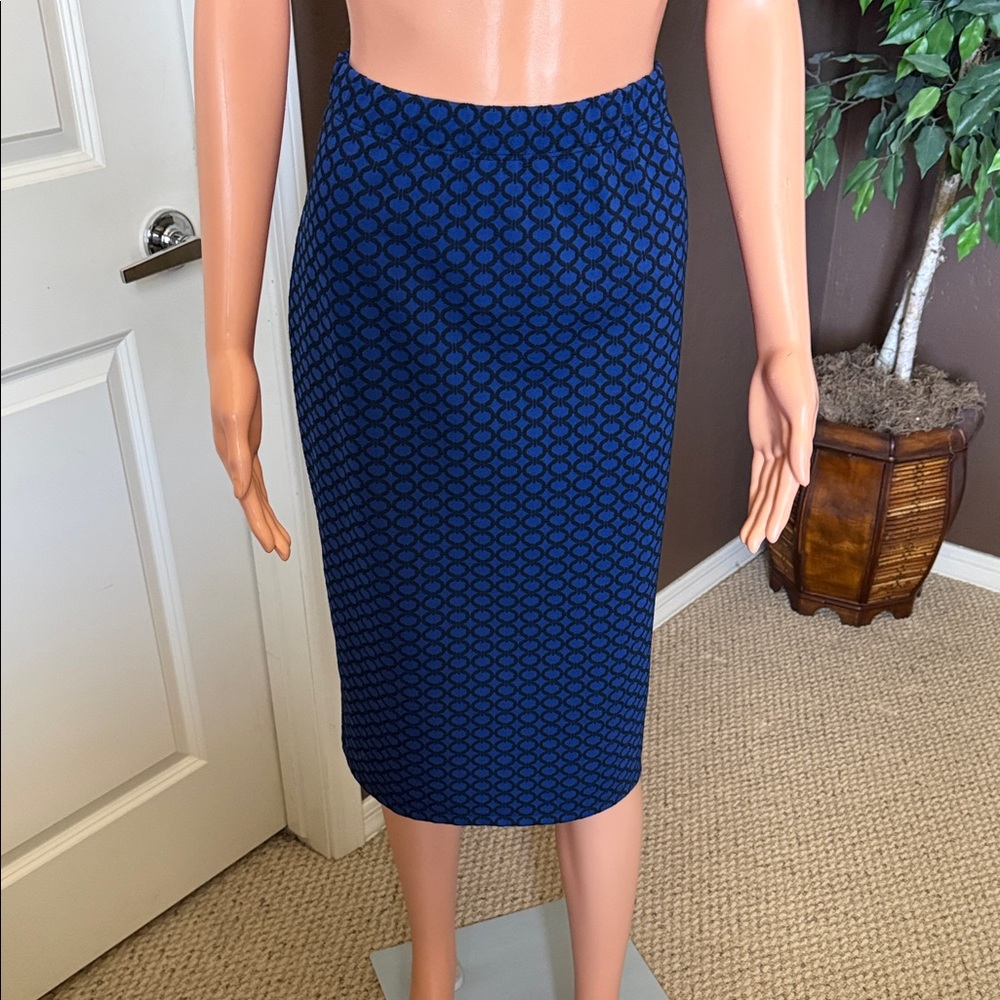 Blue Patterned Pencil Skirt